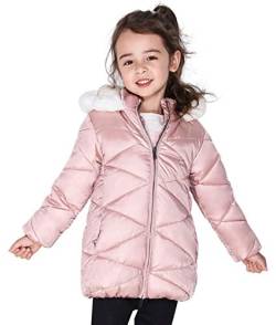 SOLOCOTE Mädchen Wintermäntel mit Kapuze Sherpa gefüttert Leichte Jacke Dick Warm Puffy Wasserdicht Winddicht Baumwolle Glänzende Jacken Pink 3-4Y von SOLOCOTE