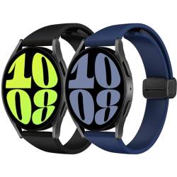 2 Pack Silikonarmband für Samsung Galaxy Watch 6/5/4 40mm 44mm/6 Classic 43 47mm/Watch 5 Pro 45mm/4 Classic 42mm 46mm,20mm Sportarmband Ersatz Armband mit Magnetische Schnalle,Schwarz/Mitternachtsblau von SOLOLUP