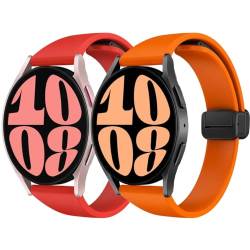 2 Pack Silikonarmband für Samsung Galaxy Watch 6/5/4 40mm 44mm/6 Classic 43 47mm/Watch 5 Pro 45mm/4 Classic 42mm 46mm,20mm Sportarmband Ersatz Armband mit Magnetische Schnalle,Rot/Orange von SOLOLUP