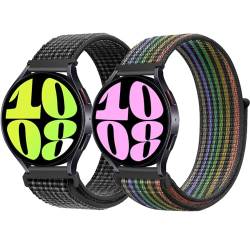 2 Stück Nylon Armband für Samsung Galaxy Watch 6/5/4 40mm 44mm/Watch 6 Classic 43mm 47mm/Watch 5 Pro 45mm/Watch 4 Classic 42mm 46mm,20mm Sportarmband mit Klettverschluss für Damen Herren von SOLOLUP