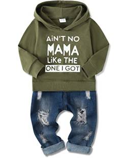 SOLOYEE Baby Jungen Outfits Kleidung Sets Kleinkind Mode Brief Muster Langarm Kapuzen-Sweatshirt und Jeans Hosen 2 tlg, 3-4 Jahre, Armee grün von SOLOYEE
