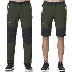 SOLOYEE Herren Wanderhose Zip Off Trekkinghose Outdoorhose Wasserdicht Schnelltrocknend Softshellhose Abnehmbar Outdoor Shorts Sommer Grün, L von SOLOYEE