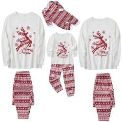 SOLOYEE Weihnachten Familie Schlafanzug Set Santa Elk Crew Tie Winter Weihnachten Anzüge Langarm Pyjamas Home Set Weiße für Damen, L von SOLOYEE
