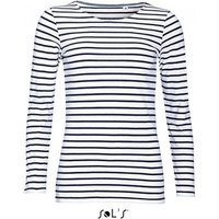 SOLS Langarmshirt Damen Longsleeve Striped T-Shirt Marine gestreift von SOLS