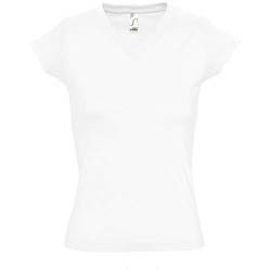 Sols Moon Damen T-Shirt, Kurzarm, V-Ausschnitt (3XL) (Weiß) von SOLS