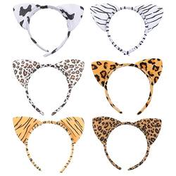 SOLUSTRE 6 Stücke Katze Ohr Stirnbänder Tuch Leopard Tiger Hair Hoop Tier Performance Kostüm Kopfschmuck Für Frauen Und Mädchen Wie gezeigt von SOLUSTRE