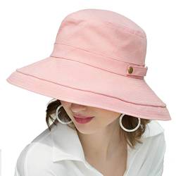 SOMALER Damen Sonnenhüte aus Baumwolle mit breiter Krempe, LSF 50+ UV-Schutz, verstaubar, Strandhut, Sommerhut für Reisen - Pink - Einheitsgröße von SOMALER
