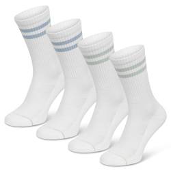 SOMEYOU 4 Paar Tennissocken aus Bio-Baumwolle Sportsocken mit Streifen für Damen & Herren mehrfarbig (2x Hellblau, 2x Mintgrün) 43-47 von SOMEYOU