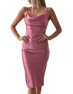 SOMTHRON Abendkleid Damen ärmellose Partykleid Rückenfrei Spaghettiträger Satin Kleider Figurbetontes Wickelkleid Cocktailkleid Leopard Wellenpunkt Sommer Swing Strandkleid(PP,XS) von SOMTHRON