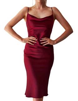 SOMTHRON Abendkleid Damen ärmellose Partykleid Rückenfrei Spaghettiträger Satin Kleider Figurbetontes Wickelkleid Cocktailkleid Leopard Wellenpunkt Sommer Swing Strandkleid(WR,L) von SOMTHRON