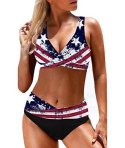 SOMTHRON Damen Bikini Set, Zweiteiliger Bikini für Damen, Damen-Bikini, USA-Flagge, amerikanische Flagge Bikini，Streifen US Amerikanische Flagge, Vorne Gebunden(OR,3XL) von SOMTHRON