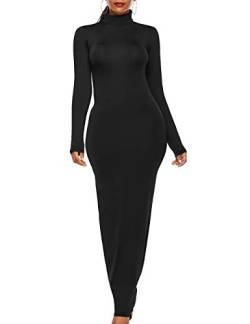 SOMTHRON Damen Bodycon Stretch Maxikleid mit Rollkragen Einfarbig Partykleid(BL,5XL) von SOMTHRON