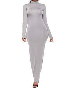 SOMTHRON Damen Bodycon Stretch Maxikleid mit Rollkragen Einfarbig Partykleid(GY,5XL) von SOMTHRON