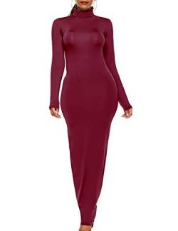 SOMTHRON Damen Bodycon Stretch Maxikleid mit Rollkragen Einfarbig Partykleid(WR,2XL) von SOMTHRON