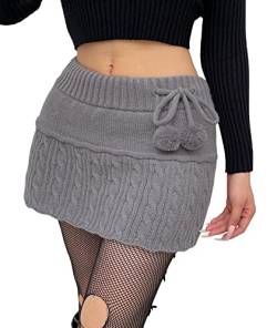 SOMTHRON Damen Casual High Waist Solid Rib Knit Minirock Kordelzug Elastischer Bodycon Kurzer Rock(GY,S) von SOMTHRON