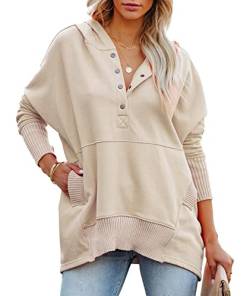 SOMTHRON Damen Casual Hoodies Sweatshirt Knopf V Hals Langarm Henley Sweatshirts Übergroße Kapuzen Tops mit Taschen AP-L von SOMTHRON