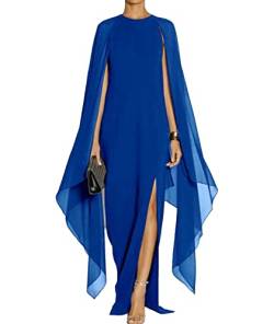 SOMTHRON Damen Elegant Hoch Gespalten Flare Cape Ärmel Langes Kleid Formelle Abendkleider Maxikleid BE-4XL von SOMTHRON
