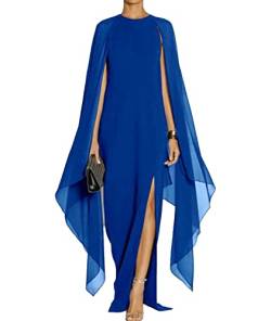 SOMTHRON Damen Elegant Hoch Gespalten Flare Cape Ärmel Langes Kleid Formelle Abendkleider Maxikleid BE-L von SOMTHRON