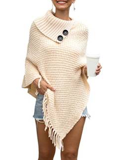 SOMTHRON Damen Gestreifter Poncho-Schal Strick-Pullover mit Fransen Schal Poncho Decke Cape Cardigan Kaschmir Warmer Weicher Karierter Damen Poncho-Pullover mit Perle Rollkragen Herbst 2020 von SOMTHRON