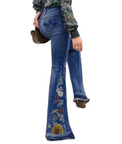 SOMTHRON Damen-Jeans mit Blumenstickerei Bell-Bottom Stretch hohe Taille ausgestellte Passform weites Bein Jeanshose Streetwear Retro(ZQ,S) von SOMTHRON