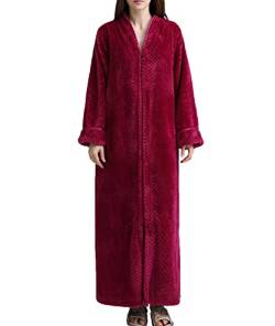 SOMTHRON Damen Langer Reißverschluss Bademantel Flanell Fleece Roben Winter Warmer Hausmantel Nachthemd Nachtwäsche Pyjamas(RO,XL) von SOMTHRON