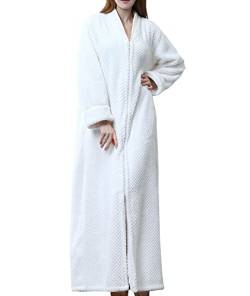 SOMTHRON Damen Langer Reißverschluss Bademantel Flanell Fleece Roben Winter Warmer Hausmantel Nachthemd Nachtwäsche Pyjamas(WH,L) von SOMTHRON