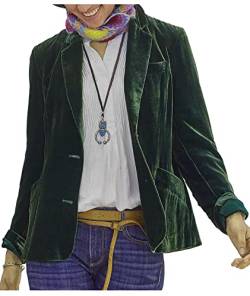 SOMTHRON Damen Samt Blazer Jacke gekerbt Revers Vintage Büro Knopfleiste vorne offen Cadigan Outwear mit Taschen(BG,2XL) von SOMTHRON