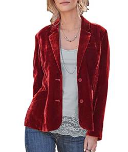 SOMTHRON Damen Samt Blazer Jacke gekerbt Revers Vintage Büro Knopfleiste vorne offen Cadigan Outwear mit Taschen(RE,M) von SOMTHRON