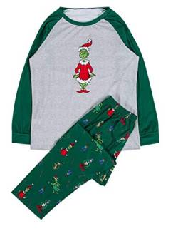 SOMTHRON Familien Weihnachtsanzug Grinch Druck Pyjama Set Schlafanzug Langarm Shirt und Pyjamahose(GR1,2XL) von SOMTHRON