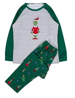 SOMTHRON Familien Weihnachtsanzug Grinch Druck Pyjama Set Schlafanzug Langarm Shirt und Pyjamahose(GR1,XL) von SOMTHRON