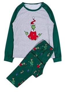 SOMTHRON Familien Weihnachtsanzug Grinch Druck Pyjama Set Schlafanzug Langarm Shirt und Pyjamahose(GR2,L) von SOMTHRON