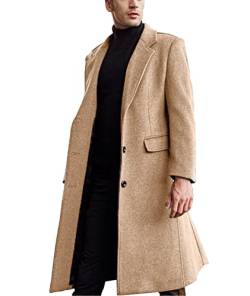 SOMTHRON Herren Casual Slim Fit Trenchcoat Lange Jacke Notch Collar Trenchcoat Einreihiger Mantel Winter Warm Outerwear mit Taschen(KH,L) von SOMTHRON