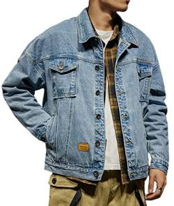 SOMTHRON Herren Classic Denim Trucker Jacke Casual Washed Distressed Lose Langarm Revers Button Down Jeansjacke Mantel Outwear(BE,L) von SOMTHRON