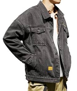 SOMTHRON Herren Classic Denim Trucker Jacke Casual Washed Distressed Lose Langarm Revers Button Down Jeansjacke Mantel Outwear(BL,2XL) von SOMTHRON