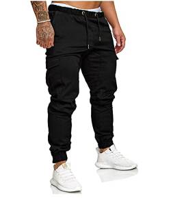 SOMTHRON Herren Elastische Taille Gürtel Baumwolle Jogging Sweat Hosen Plus Size Mode Lange Sports Cargo Hosen Shorts mit Taschen Joggers Activewear Hosen, 3XL, Black von SOMTHRON