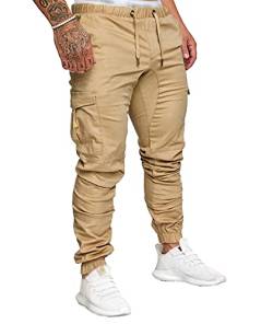 SOMTHRON Herren Elastische Taille Gürtel Baumwolle Jogging Sweat Hosen Plus Size Mode Lange Sports Cargo Hosen Shorts mit Taschen Joggers Activewear Hosen, 3XL, Khaki von SOMTHRON