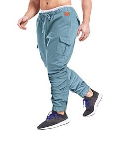 SOMTHRON Herren Elastische Taille Gürtel Baumwolle Jogging Sweat Hosen Plus Size Mode Lange Sports Cargo Hosen Shorts mit Taschen Joggers Activewear Hosen, 4XL, Blau von SOMTHRON