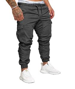 SOMTHRON Herren Elastische Taille Gürtel Baumwolle Jogging Sweat Hosen Plus Size Mode Lange Sports Cargo Hosen Shorts mit Taschen Joggers Activewear Hosen, Dark Grey, 3XL von SOMTHRON