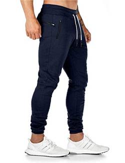 SOMTHRON Herren Elastische Taille Gürtel Baumwolle Jogging Sweat Hosen Plus Size Mode Lange Sports Cargo Hosen Shorts mit Taschen Joggers Activewear Hosen M-4XL（Blue-New,2XL） von SOMTHRON