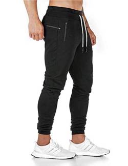 SOMTHRON Herren Elastische Taille Gürtel Baumwolle Jogging Sweat Hosen Plus Size Mode Lange Sports Cargo Hosen Shorts mit Taschen Joggers Activewear Hosen M-4XL（Schwarz-New,M） von SOMTHRON