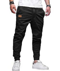 SOMTHRON Herren Elastische Taille Gürtel Baumwolle Jogging Sweat Hosen Plus Size Mode Lange Sports Cargo Hosen Shorts mit Taschen Joggers Activewear Hosen S-3XL (BL-L) von SOMTHRON