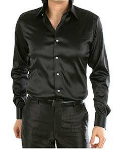 SOMTHRON Herren Mode Glänzt Regelmäßig Fit Seid Hemd Business 20 Farben(BL,2XL) von SOMTHRON