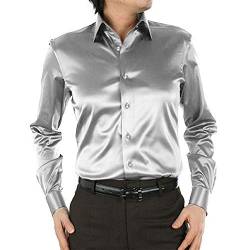 SOMTHRON Herren Mode Glänzt Regelmäßig Fit Seid Hemd Business 20 Farben, 3XL, Silber von SOMTHRON