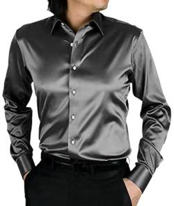SOMTHRON Herren Mode Glänzt Regelmäßig Fit Seid Hemd Business 20 Farben, XL, Grau von SOMTHRON