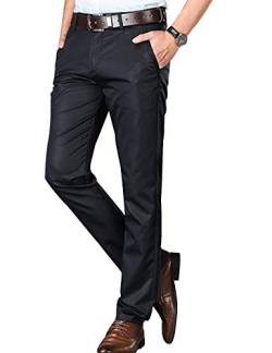 SOMTHRON Herren Regular Fit Anzughose Einfach Business Hose Schwarz/Aprikose/Dunkel Blau XS-7XL(BL2,2XL) von SOMTHRON