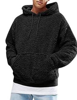 SOMTHRON Pullover Herren Hoodie Herren Kapuzenpullover Plüsch Hoodie Sweatshirt Teddy-Fleece Winter Pulli Warm Lose Pullover mit Taschen BL-L von SOMTHRON