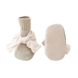 SONARIN Baby Hüttenschuhe Socken,Baby Mädchen Anti-Rutsch Baumwollsocken Warme Bodensocken Krabbelschuhe Socken mit Schleife für Kleinkind 1-2 Jahre(Khaki) von SONARIN