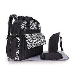 SONARIN Multifunktion Tragbarer Baby Wickelrucksack Wickeltasche,Großer Kapazität Babytasche Wickeltasche Rucksack Reisetasche mit Wickelunterlage & Flaschentasche & Schultergurt(Schwarz) von SONARIN