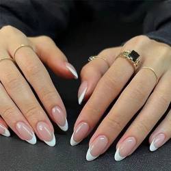 24 Stück Press on Nails - Gradient Weiß French Künstliche Nägel Motiv - Oval Fingernägel Fake Nails Kurz für Frauen (Weiß Französische) von SONGQEE