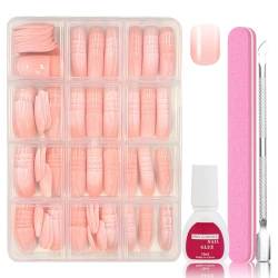 240 Stück Falsche Nägel Tips Set - Kurzer Square Falsche Nägel Zum Aufkleben - Nude Gradient Künstliche Nägel Nail Art Manicure Fake Nails für Damen und Frauen (Gradient Short Nude) von SONGQEE